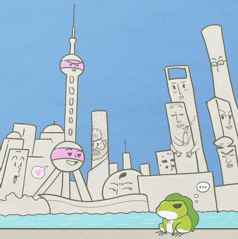 cartoon, shanghai, frog, travel, oriental pearl, blue cartoon, shanghai, shanghai, shanghai, shanghai, shanghai